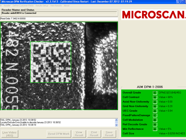 Bar code quality verification